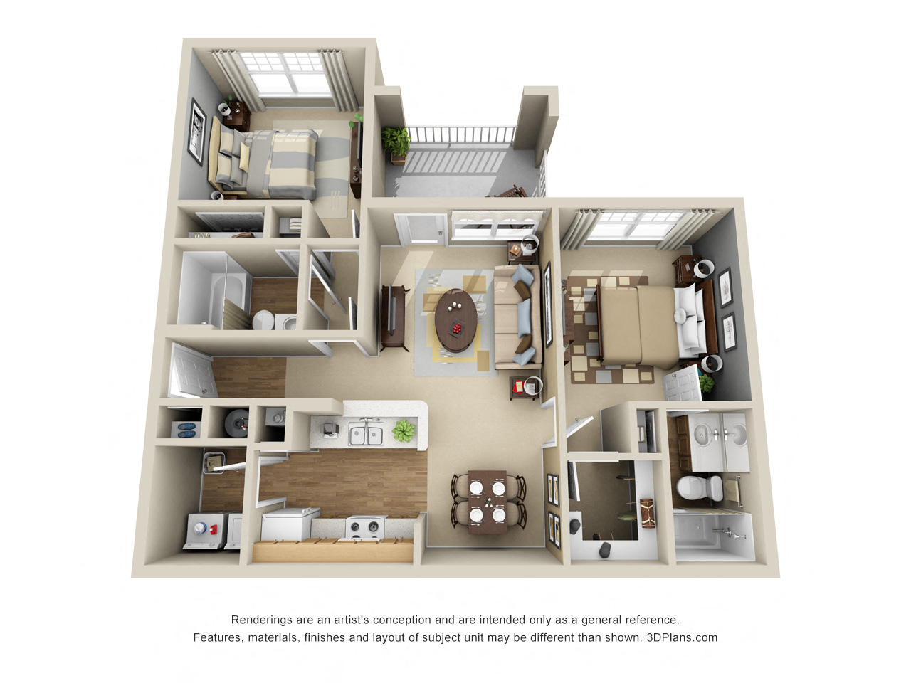 Floor plan for 2 beds, 2 baths, 976 sqft